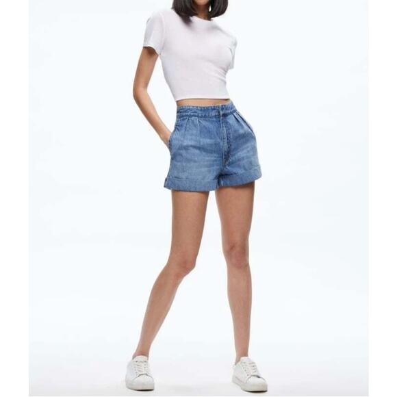 Alice + Olivia Pants - ALICE + OLIVIA Conry Pleated Denim Shorts in Color Ivy Blue Pleated Cuffed sz 28